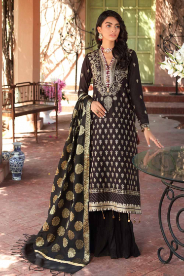 3 PC Unstitched Embroidered Lawn Suit with Jacquard Dupatta FE-12235